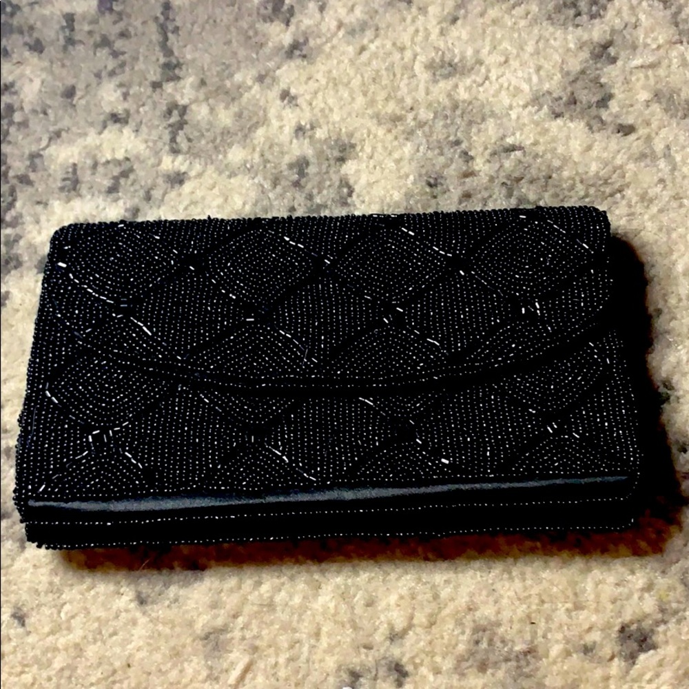 Beautiful Black Beaded Evening Clutch with Strap